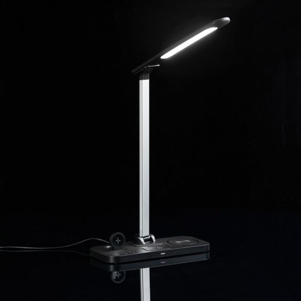 Настольная лампа с беспроводной зарядкой Power Light, черная 