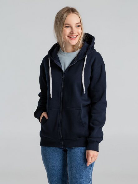 Толстовка на молнии с капюшоном Unit Siverga Heavy, темно-синяя 