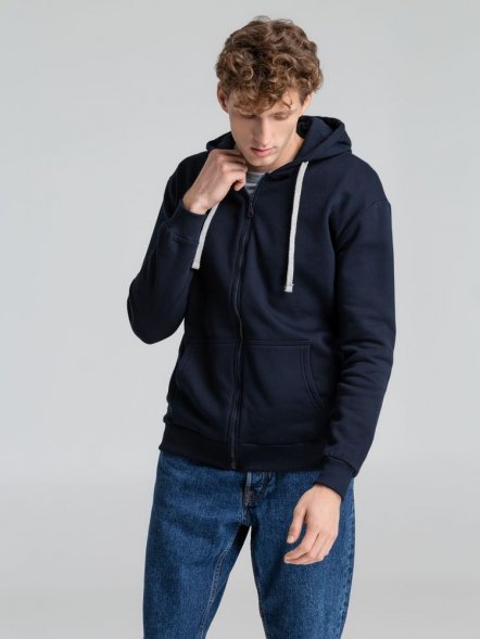Толстовка на молнии с капюшоном Unit Siverga Heavy, темно-синяя 