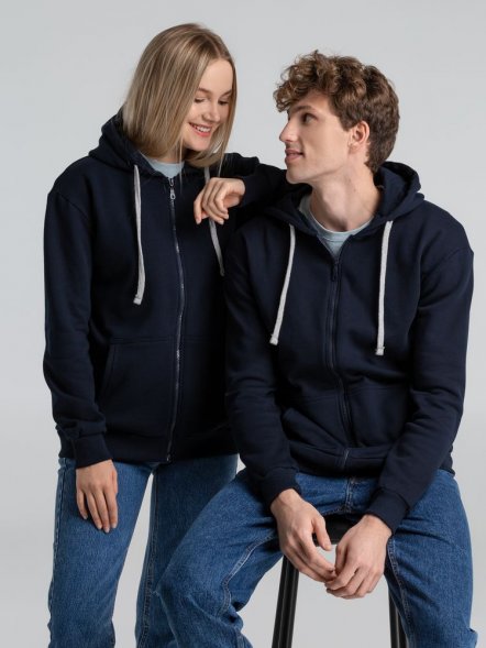 Толстовка на молнии с капюшоном Unit Siverga Heavy, темно-синяя 