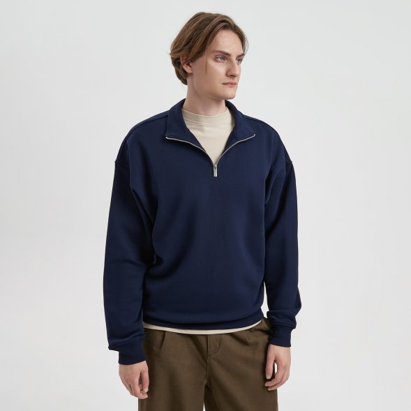 Толстовка на молнии унисекс FLOW, темно-синяя, размер 3XL/4XL 