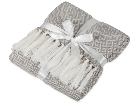 Плед акриловый Tassel с белой бахромой, бежевый 