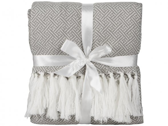 Плед акриловый Tassel с белой бахромой, бежевый 