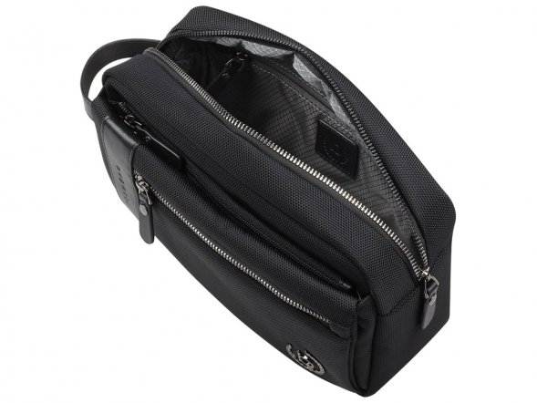 Несессер мужской BUGATTI Nero, чёрный, нейлон 1680D/кожа, 24х7,5х16 см 