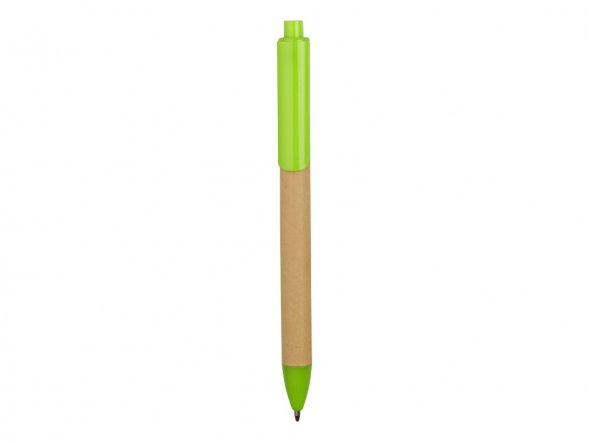 Ручка картонная пластиковая шариковая Эко 2.0, бежевый/зеленое яблоко 