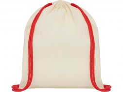 Рюкзак со шнурком Oregon, имеет цветные веревки, изготовлен из хлопка 100 г/м2, бежевый/красный