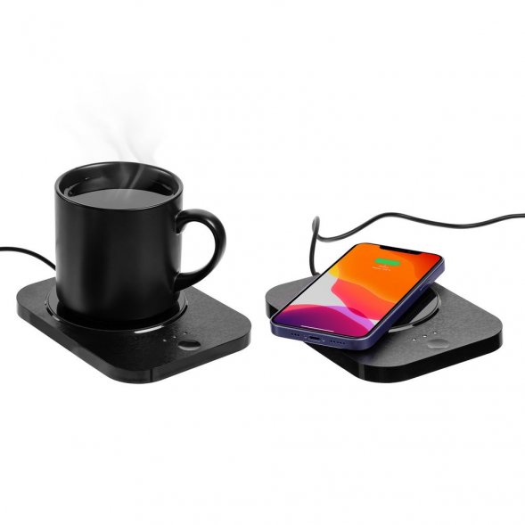 Кружка с подогревом и беспроводной зарядкой Dual Base Plus, черная 