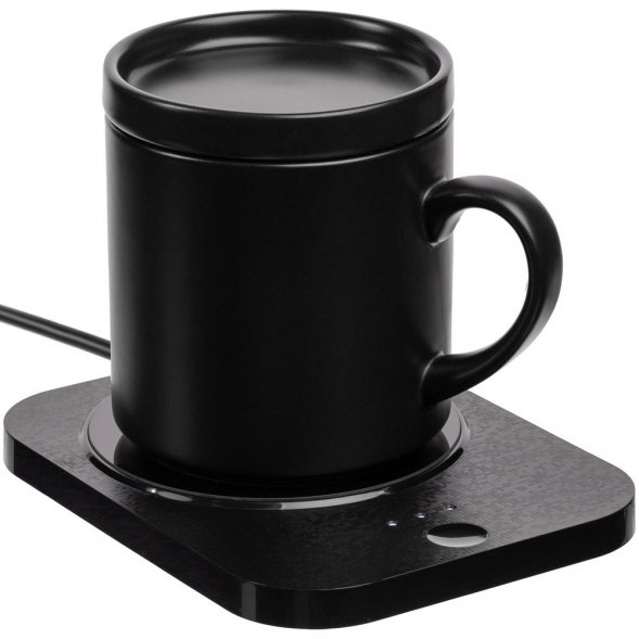 Кружка с подогревом и беспроводной зарядкой dualBase plus, черная 