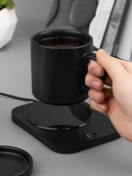 Кружка с подогревом и беспроводной зарядкой dualBase plus, черная 