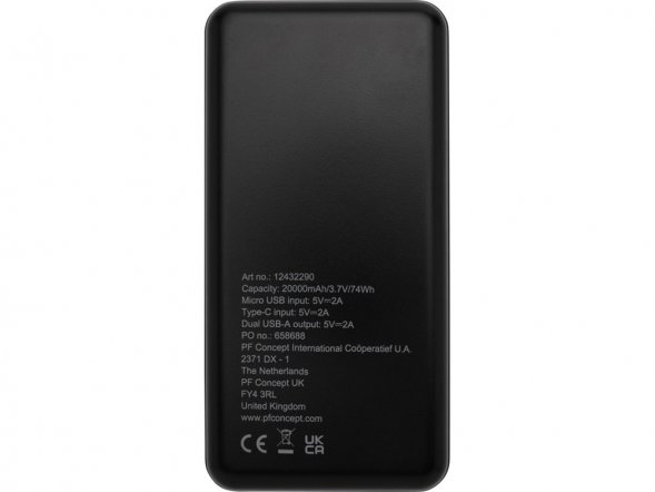 Портативное зарядное устройство Loop емкостью 20 000 мАч, сплошной черный 