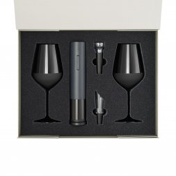 Подарочный набор 2 бокала для вина Black Edition + набор для вина Sacramento в серой коробке