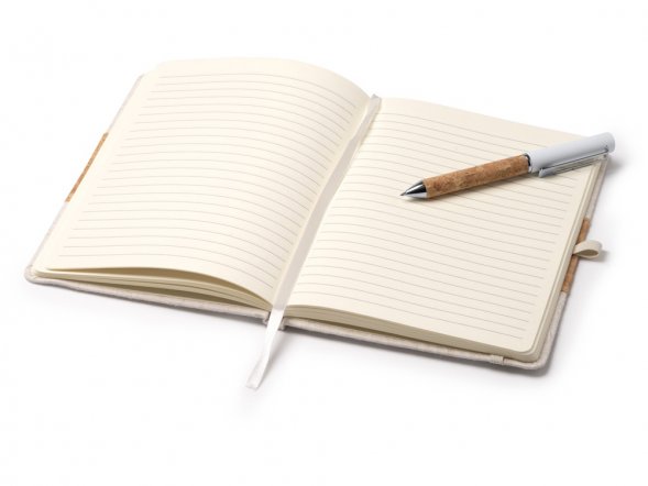 Набор блокнот с ручкой из пробки и хлопка Beret, natural 