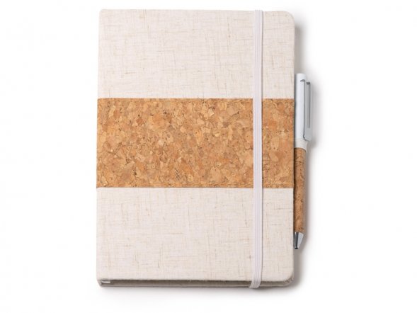 Набор блокнот с ручкой из пробки и хлопка Beret, natural 