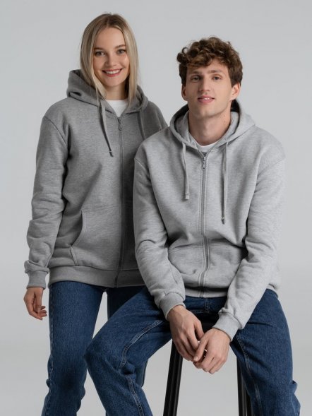 Толстовка на молнии с капюшоном Unit Siverga Heavy, серый меланж 