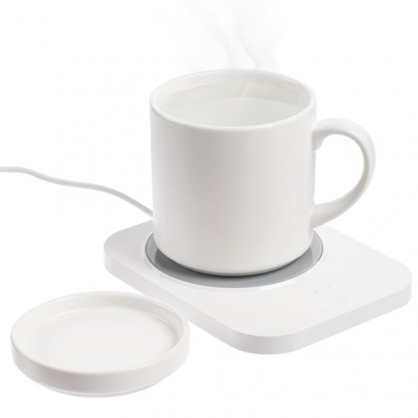 Кружка с подогревом и беспроводной зарядкой Dual Base Plus, белая 