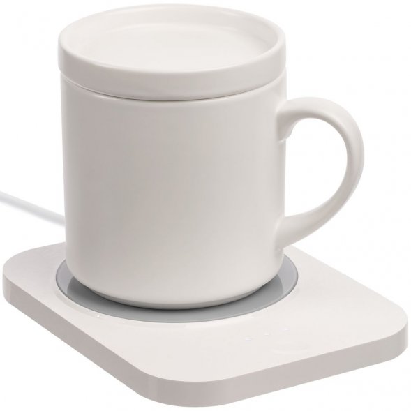 Кружка с подогревом и беспроводной зарядкой Dual Base Plus, белая 