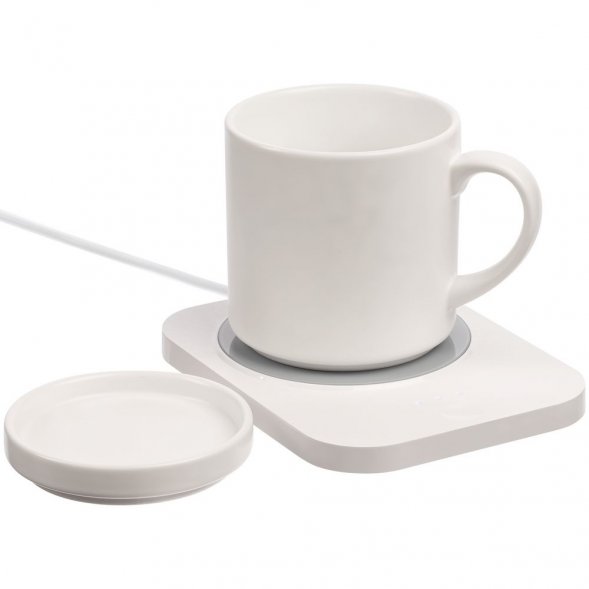 Кружка с подогревом и беспроводной зарядкой Dual Base Plus, белая 