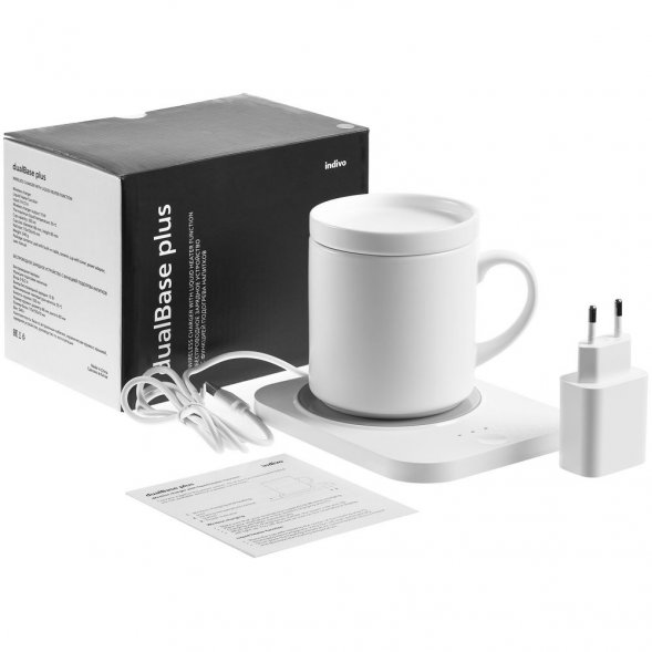 Кружка с подогревом и беспроводной зарядкой Dual Base Plus, белая 