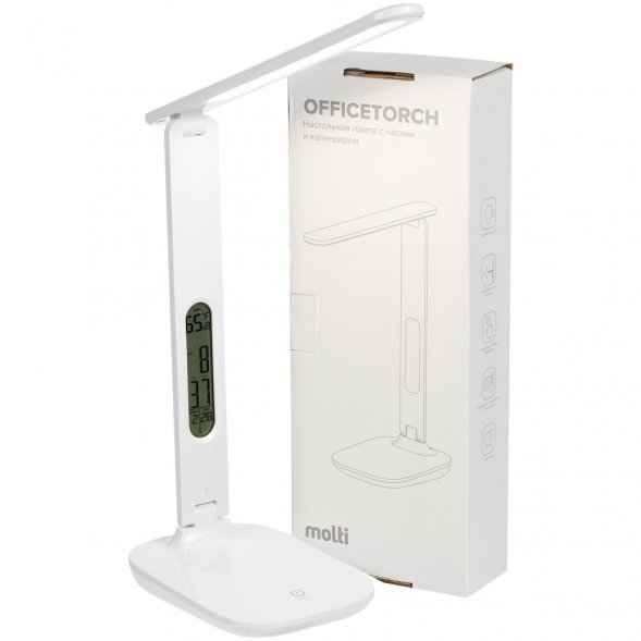 Настольная лампа с часами и календарем Office Torch, белая 