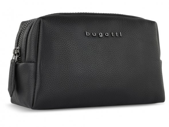 Косметичка BUGATTI Bella, чёрная, воловья кожа/полиэстер, 19х8,5х11 см 