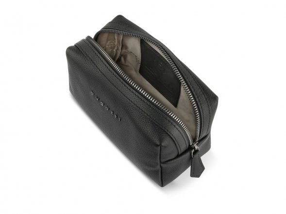 Косметичка BUGATTI Bella, чёрная, воловья кожа/полиэстер, 19х8,5х11 см 