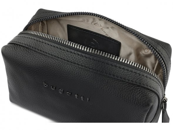 Косметичка BUGATTI Bella, чёрная, воловья кожа/полиэстер, 19х8,5х11 см 