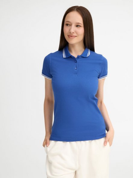 Рубашка поло женская Pasadena Women 200 с контрастной отделкой, ярко-синяя с белым 