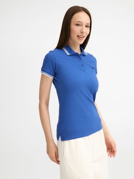 Рубашка поло женская Pasadena Women 200 с контрастной отделкой, ярко-синяя с белым 