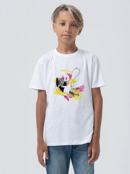 Футболка детская «Обними кота», белая 