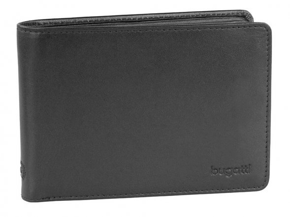 Портмоне BUGATTI Primo, чёрное, натуральная воловья кожа, 12,5х1х9 см 