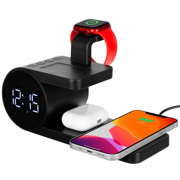 Станция беспроводной зарядки с часами fullStack, черная 