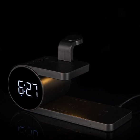 Станция беспроводной зарядки с часами fullStack, черная 