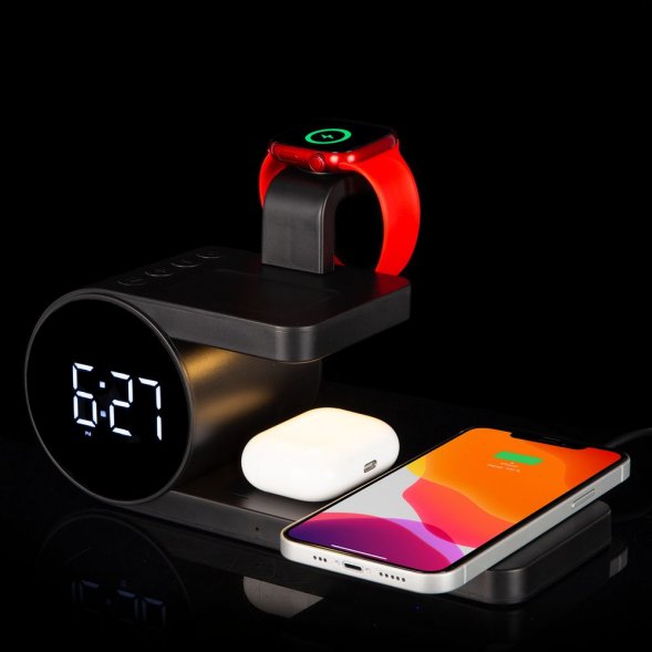 Станция беспроводной зарядки с часами fullStack, черная 