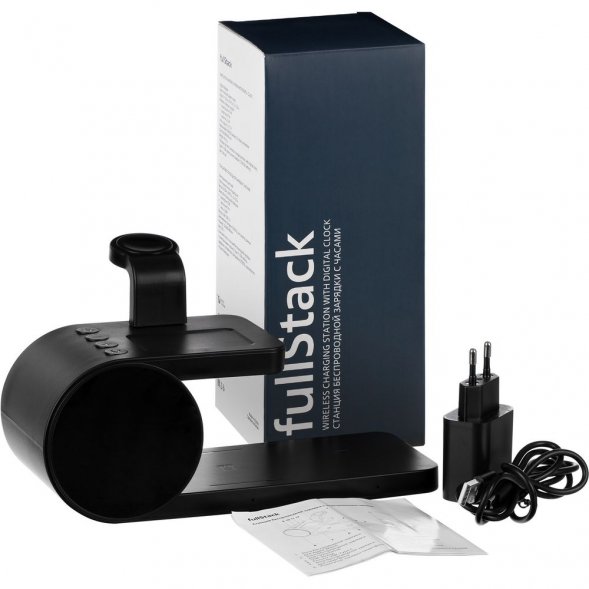 Станция беспроводной зарядки с часами fullStack, черная 