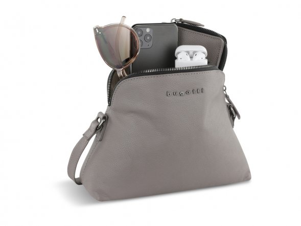 Сумка наплечная женская BUGATTI Bella, бежевая, воловья кожа/полиэстер, 23х8х17 см 