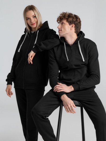 Толстовка на молнии с капюшоном Unit Siverga Heavy, черная 