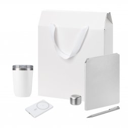 Подарочный набор Welcome Pack Premium, серебряный (термокружка, колонка, ежедневник, ручка, ЗУ, коробка-пакет)