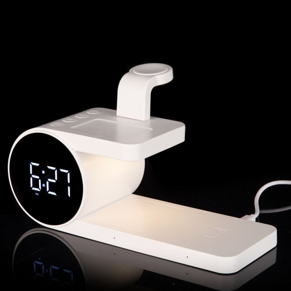 Станция беспроводной зарядки с часами fullStack, белая 