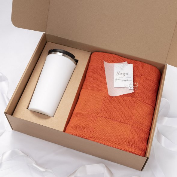 Плед Cella вязаный, оранжевый (без подарочной коробки) 