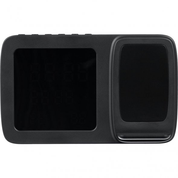 Станция беспроводной зарядки с часами и календарем и подсветкой лого Novem, черная 