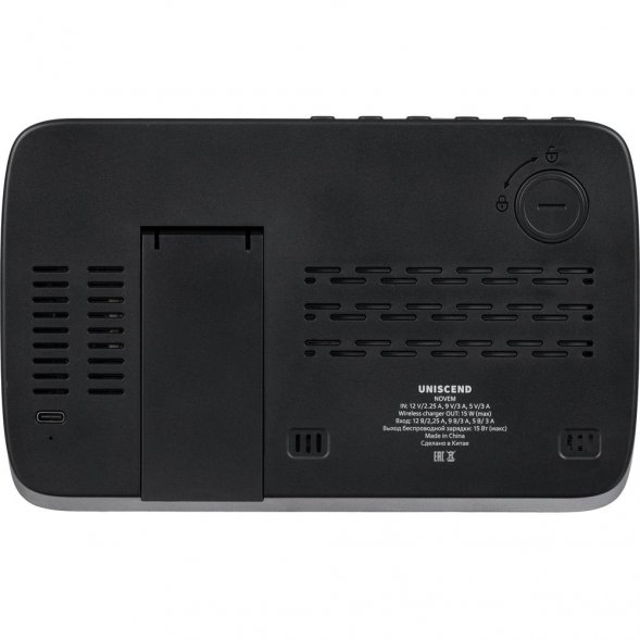 Станция беспроводной зарядки с часами и календарем и подсветкой лого Novem, черная 