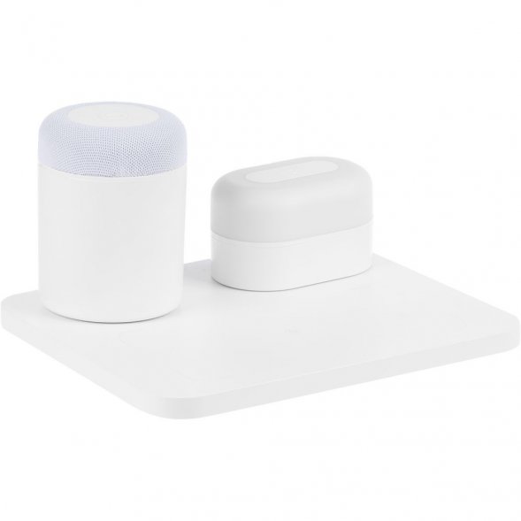Станция беспроводной зарядки с колонкой и ночником Trilogy, белая 