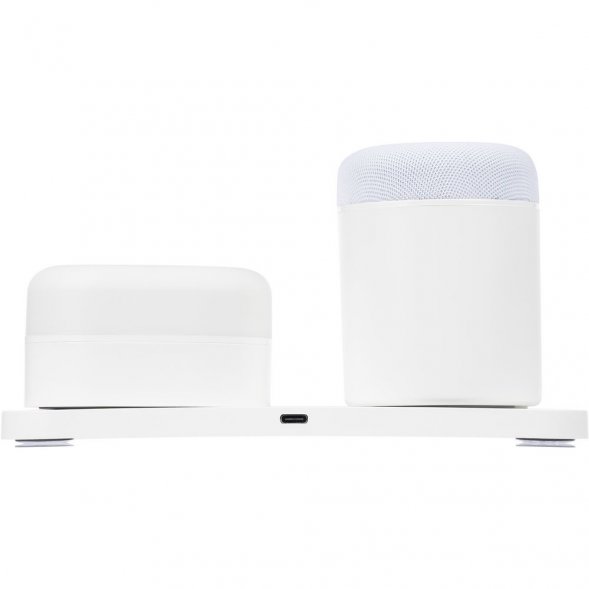 Станция беспроводной зарядки с колонкой и ночником Trilogy, белая 