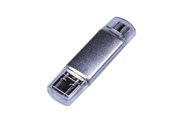 USB-флешка на 16 Гб c двумя дополнительными разъемами MicroUSB и TypeC, серебро 