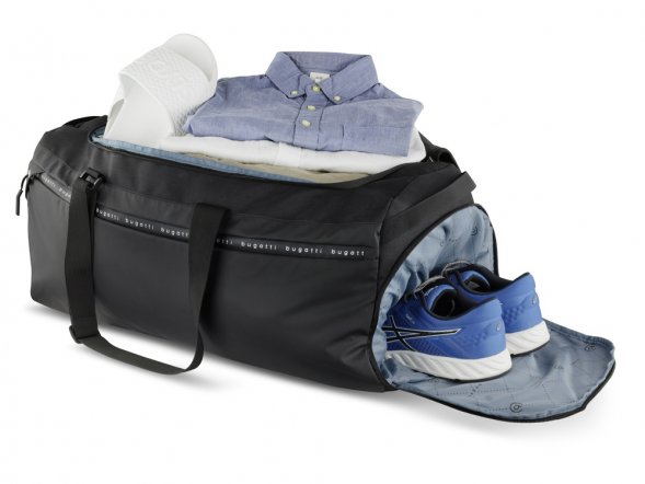 Сумка дорожная BUGATTI Blanc Delight, чёрная, нейлон RPET600D/тарпаулин/полиэстер, 67х32х29 см, 55 л 