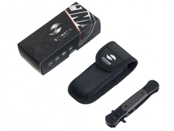 Нож складной Stinger, 118 мм, (черный), материал рукояти: нержавеющая сталь, карбон 