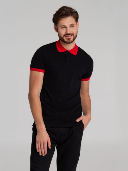 Рубашка поло Prince 190, черная с красным 