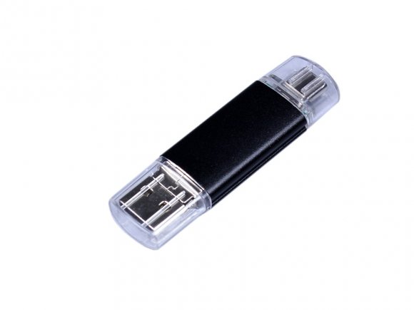 USB-флешка на 16 Гб c двумя дополнительными разъемами MicroUSB и TypeC, черный 