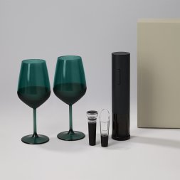 Подарочный набор 2 бокала для вина Emerald + набор для вина Sacramento в серой коробке