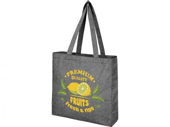 Эко-сумка Pheebs с клинчиком, изготовленная из переработанного хлопка, плотность 210 г/м2, черный мел 